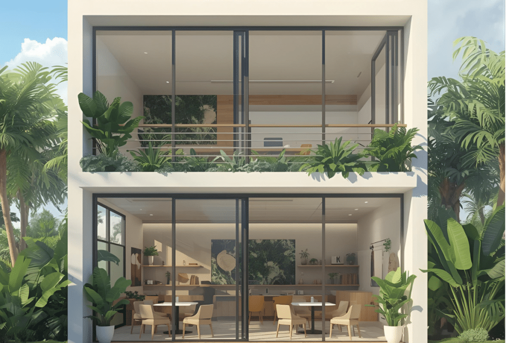Kantor 2 lantai dengan desain tropis