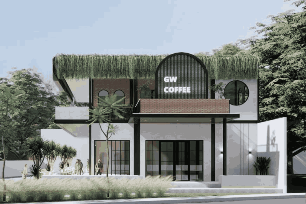 desain facade cafe modern